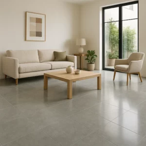 Modern Kota stone flooring design in living room with mirror polish finish