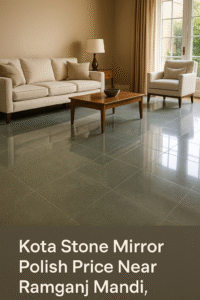 Mirror polished Kota stone flooring near Ramganj Mandi, Rajasthan