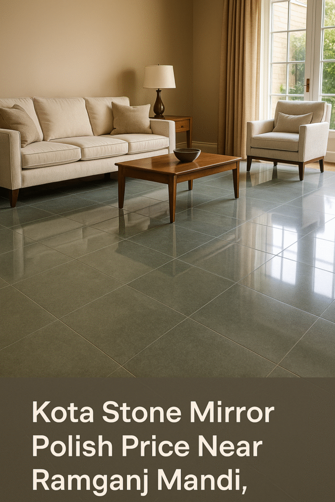Mirror polished Kota stone flooring near Ramganj Mandi, Rajasthan
