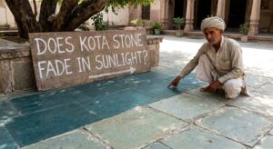 Natural Kota stone outdoor flooring exposed to sunlight showing durable and weather-resistant surface for terrace and parking areas